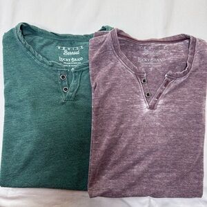 Lucky Brand Men's Short Sleeve Henley in Green and Purple